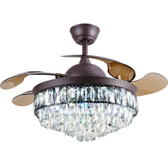 Breezelux Alpha  48" Crystal  Retractable Luxury Decorative Silent Underlight Invisible Blade Chandelier with Remote Ceiling Fan (Brown) BL-2878