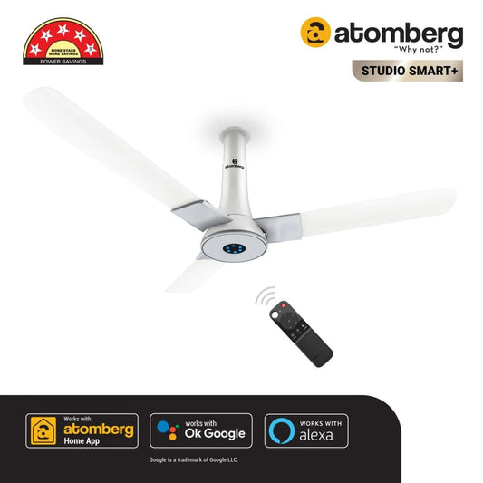 Atomberg Studio Smart+ 48" 28 Watt BLDC motor Energy Saving Anti-Dust Speed Indicator Light  Ceiling Fan with Remote Control ( Marble White ) AT-133