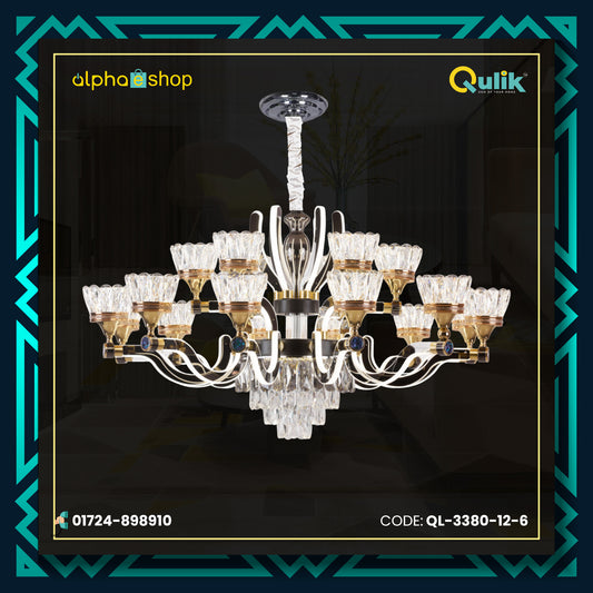 Qulik Modern Nordic Candle Crystal Chandelier Decoration Pendant Hanging Double layer 3 color LED Ceiling Light (QL-3380-12-6)