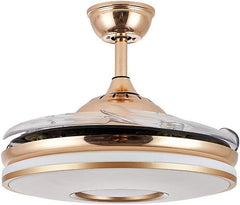 Breezelux Alpha 36" Modern Crystal Retractable Luxury Decorative Silent Underlight Invisible Blade Chandelier with Remote Ceiling Fan (Golden) BL-6094