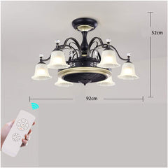 Qulik 48" Modern Chandelier Retractable Invisible Blade Silent 3 Color Change LED Remote Ceiling Fan (Black) Q-9076 - Stylish and Functional Ceiling Fan with Remote Control