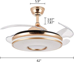 Breezelux Alpha 36" Modern Crystal Retractable Luxury Decorative Silent Underlight Invisible Blade Chandelier with Remote Ceiling Fan (Golden) BL-6094