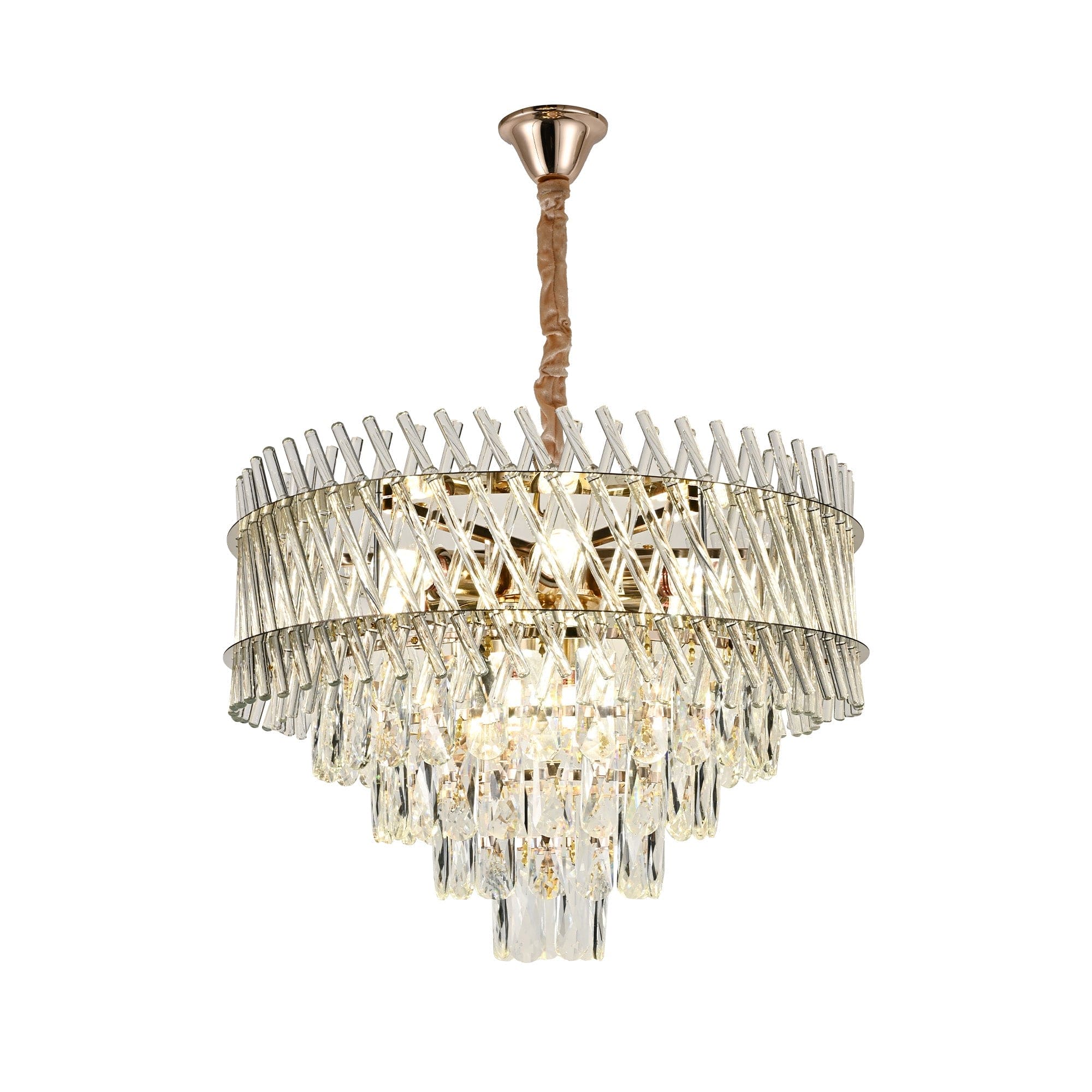 Qulik QL-5516-600 Gold Semi-Flush Mount Ceiling Light - Modern Opulence, Stainless Steel, Crystal, 2-Year Warranty. Elevate your space with this luxurious and modern semi-flush mount ceiling light.