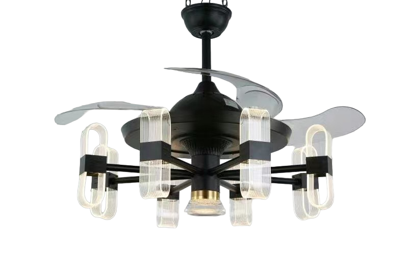 Qulik Q-6061 48-Inch Modern Chandelier Ceiling Fan with LED Light in Black