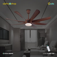 Qulik Helix UL 60"- Modern Decorative Silent ABS Blade Under light with Remote Ceiling Fan (DarK Wood) Q-6522-DW