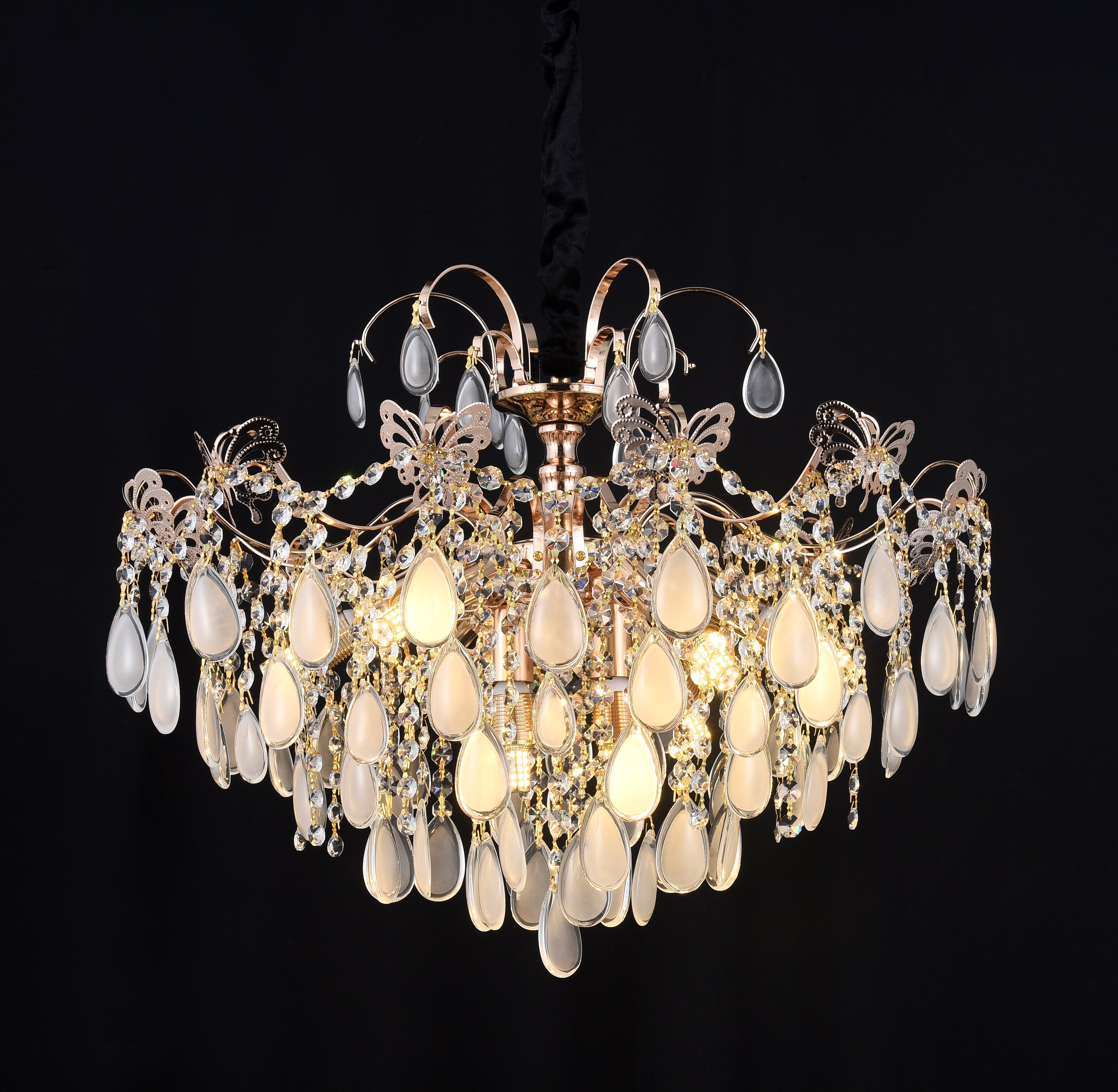 Qulik QL-9279-8 Golden Iron LED Ceiling Light - Luxury Crystal Pendant Chandelier