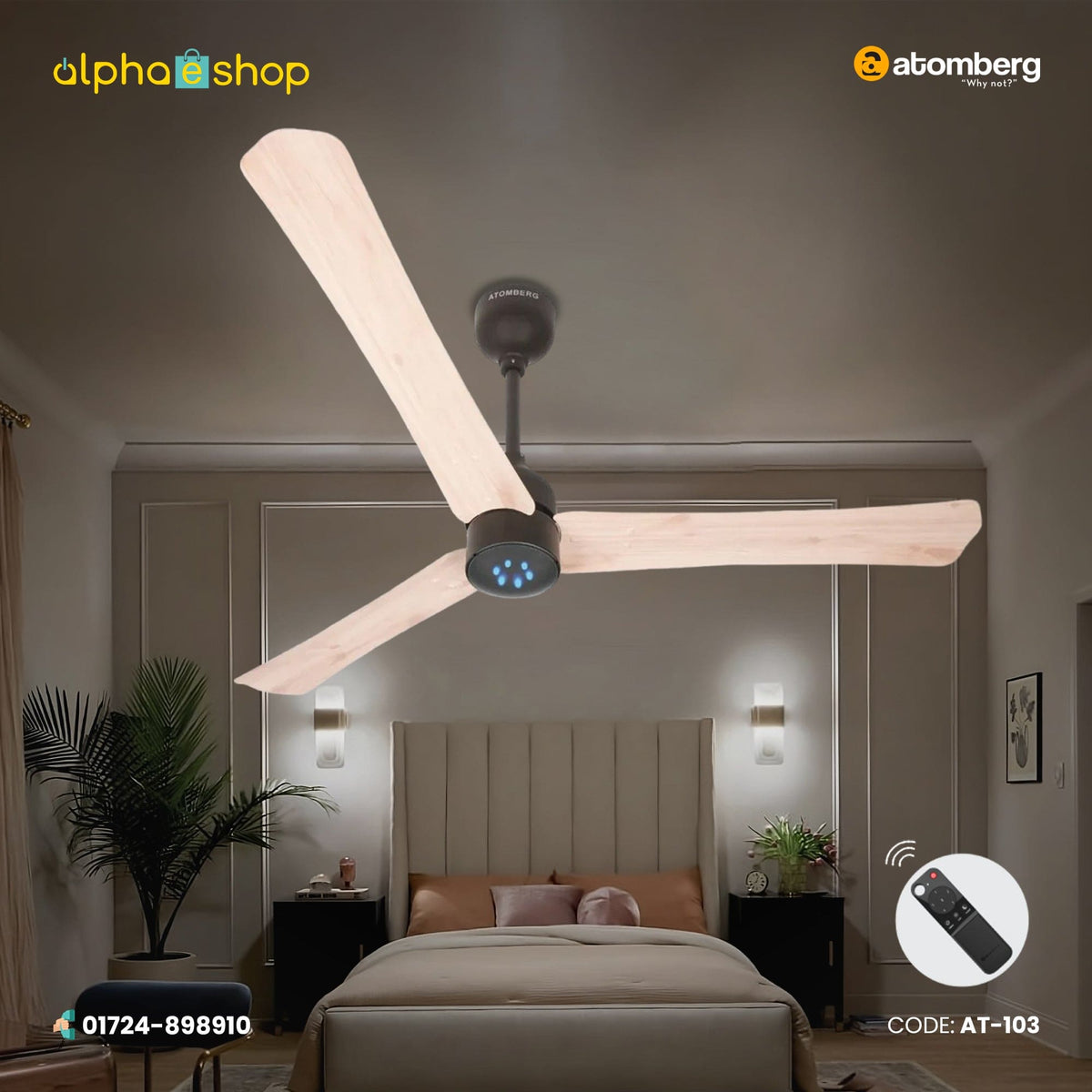 Atomberg Renesa+ 48 " 35W BLDC motor Energy Saving Anti-Dust Speed Indicator Light Ceiling Fan with Remote Control (Natural Oakwood) AT-103