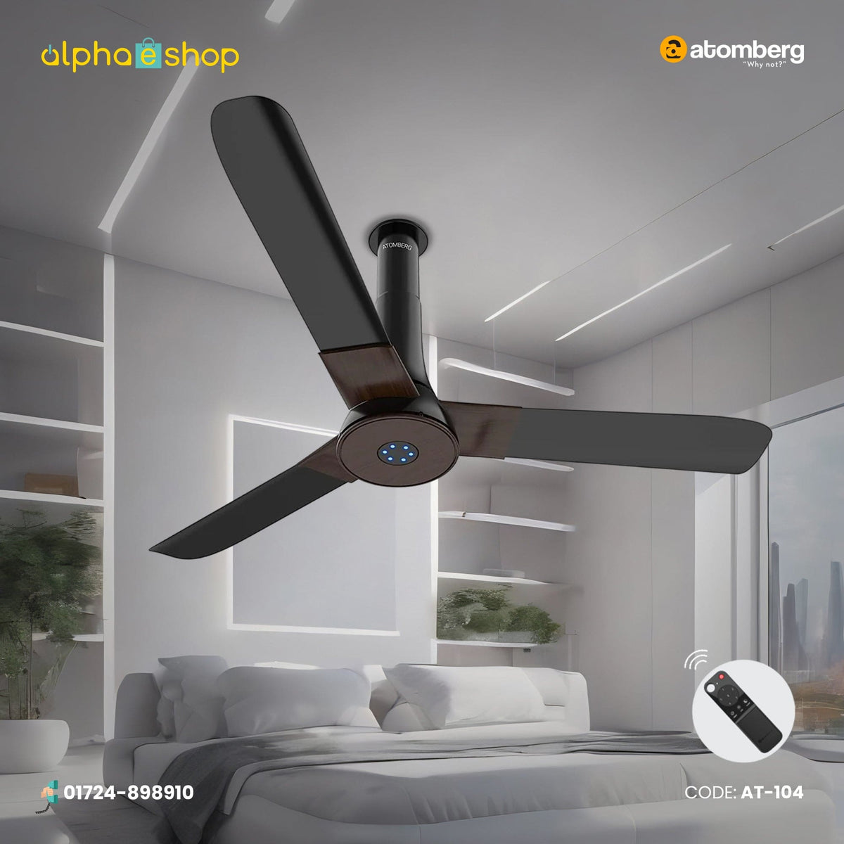 Atomberg Studio+ 48" 35 Watt BLDC motor Energy Saving Anti-Dust Speed Indicator Light  Ceiling Fan with Remote Control ( Brown) AT-104