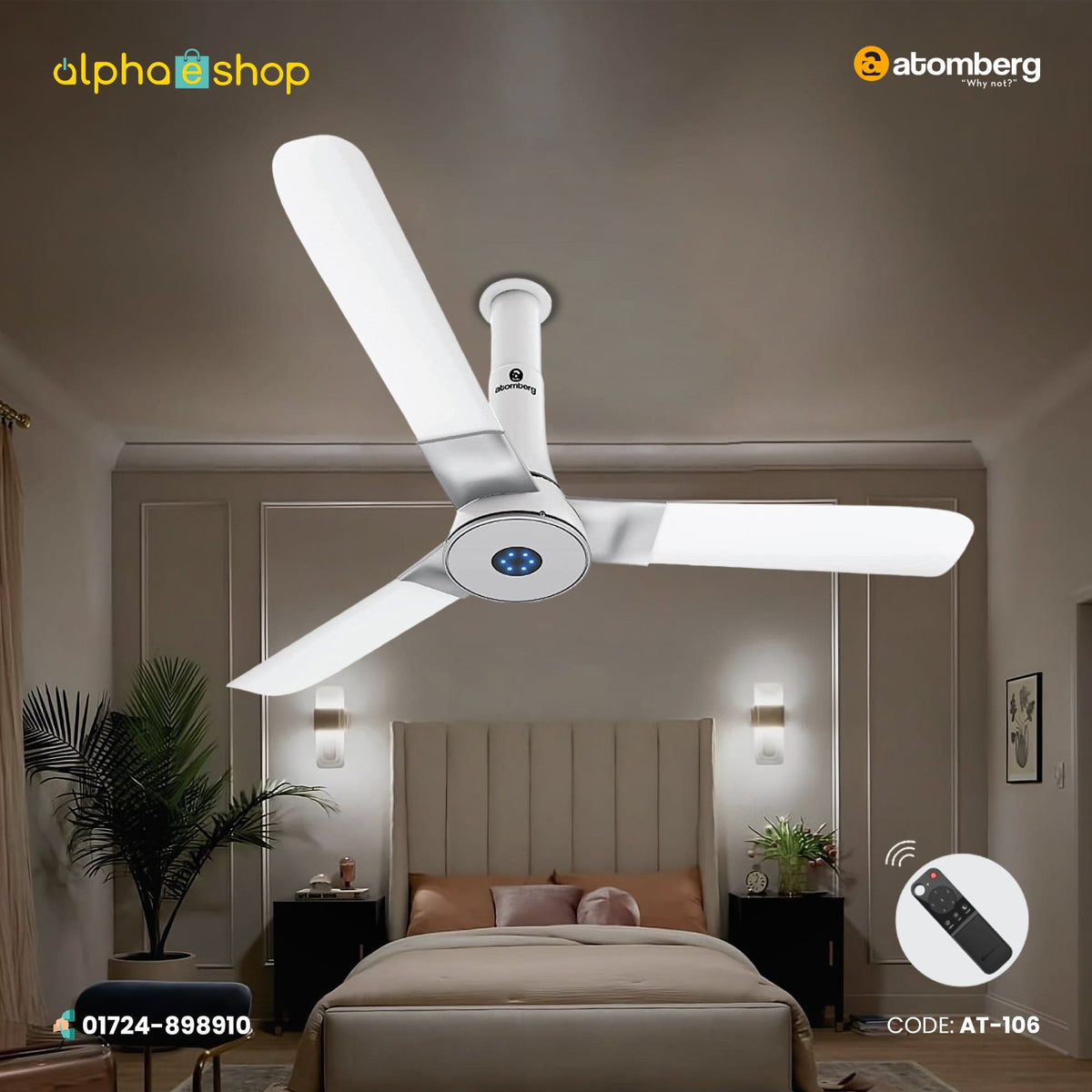 Atomberg Studio+ 48" 35W BLDC motor Energy Saving Anti-Dust Speed Indicator Light Ceiling Fan with Remote Control  ( White )  AT-106