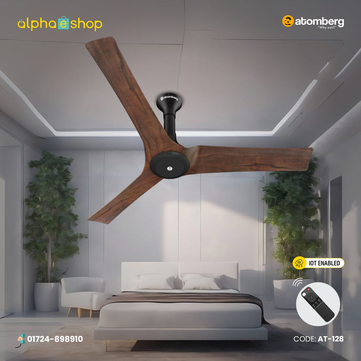 Atomberg Aris 48" Silent Energy Efficient BLDC Motor With Smart IoT and IR Remote Ceiling Fan (Dark Teakwood) AT-128