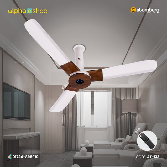 Atomberg Studio+ 48" 35 Watt BLDC motor Energy Saving Anti-Dust Speed Indicator Light  Ceiling Fan with Remote Control ( White Teakwood) AT-132