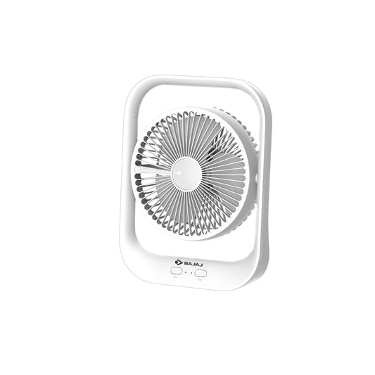 BAJAJ Pygmy Personal Rechargeable Desk Fan with LED Light (White) B-110