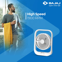 BAJAJ Pygmy Personal Rechargeable Desk Fan with LED Light (White) B-110