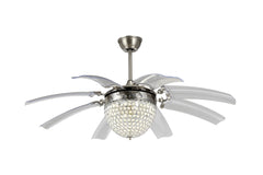 Breezelux Alpha 48" Crystal Retractable Luxury Decorative Silent Underlight Invisible Blade Chandelier with Remote Ceiling Fan (Sand Nickel) BL-1088