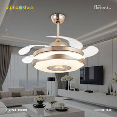 Breezelux Alpha 48'' Modern Crystal Retractable Luxury Decorative Silent Underlight Invisible Blade Chandelier with Remote Ceiling Fan ( Golden ) BL-1540