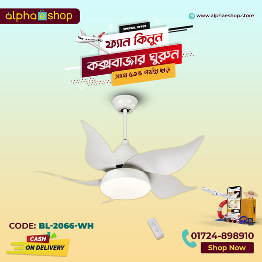 Breezelux Alpha 36" Modern Decorative Silent ABS Blade Underlight with Remote Ceiling Fan (White) BL-2066-WH