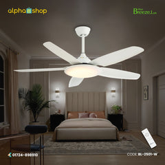 Breezelux Alpha 52"  Modern Decorative Silent ABS Blade Underlight with Remote Ceiling Fan ( White) BL-2501-W