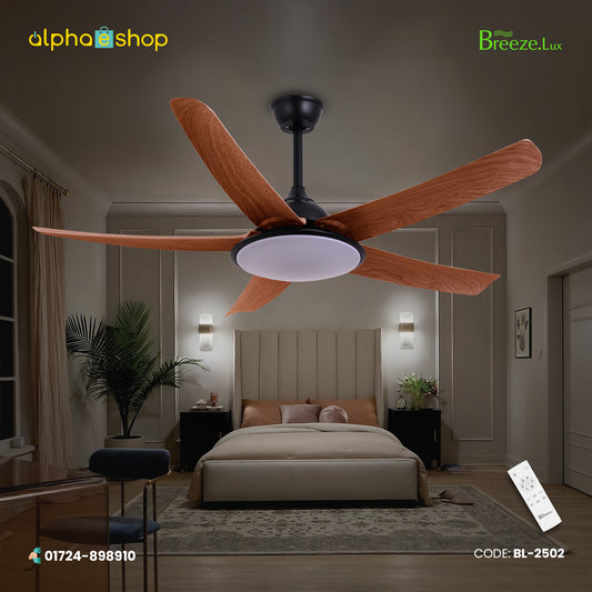 Breezelux Alpha 52" Modern Decorative Silent ABS Blade Underlight with Remote Ceiling Fan  (Teak Wood) BL-2502