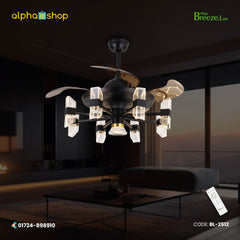 Breezelux Alpha 48"  Elegant Modern Retractable Luxury Decorative Silent Underlight Invisible Blade Chandelier with Remote Ceiling Fan  (Black & Coffee) BL-2512