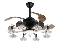 Breezelux 48" Elegant Modern Retractable Luxury Decorative Silent Underlight Invisible Blade Chandelier with Remote Ceiling Fan (Black & Coffee) BL-2521