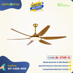 Breezelux Alpha 66" Modern Decorative Silent ABS Blade Underlight with Remote Ceiling Fan (Golden) BL-2740-G