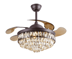 Breezelux alpha 48" Crystal Chandelier Retractable Ceiling Fan under Light with remote (Brown) BL-101