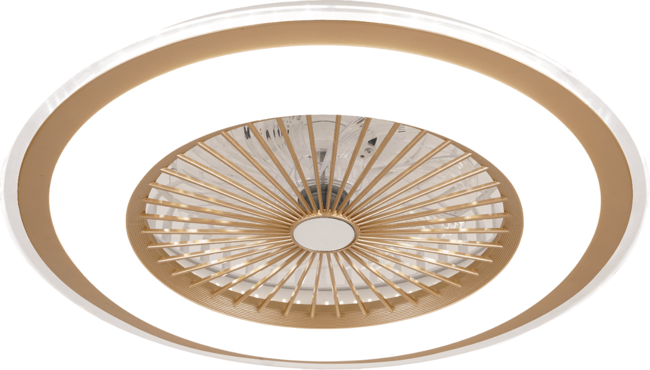 Breezelux Alpha 22" Modern Crystal Retractable Luxury Decorative Silent Underlight Invisible Blade Chandelier with Remote Ceiling Fan (Golden) BL-9008