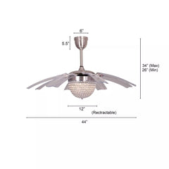 Breezelux Alpha 48" Crystal Retractable Luxury Decorative Silent Underlight Invisible Blade Chandelier with Remote Ceiling Fan (Sand Nickel) BL-1088