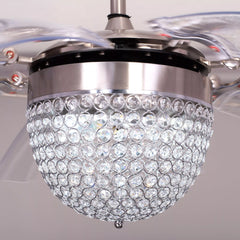 Breezelux Alpha 48" Crystal Retractable Luxury Decorative Silent Underlight Invisible Blade Chandelier with Remote Ceiling Fan (Sand Nickel) BL-1088