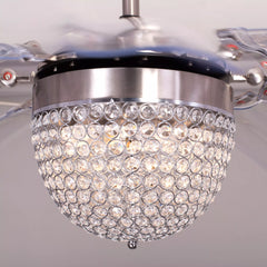 Breezelux Alpha 48" Crystal Retractable Luxury Decorative Silent Underlight Invisible Blade Chandelier with Remote Ceiling Fan (Sand Nickel) BL-1088