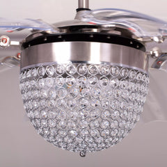 Breezelux Alpha 48" Crystal Retractable Luxury Decorative Silent Underlight Invisible Blade Chandelier with Remote Ceiling Fan (Sand Nickel) BL-1088