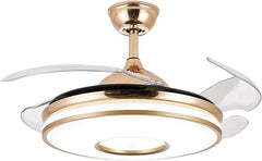 Breezelux Alpha 36" Modern Crystal Retractable Luxury Decorative Silent Underlight Invisible Blade Chandelier with Remote Ceiling Fan (Golden) BL-6094