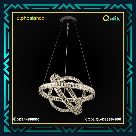 Qulik Orbital 3 Ring Luxury LED Crystal Chandelier Pendant Light