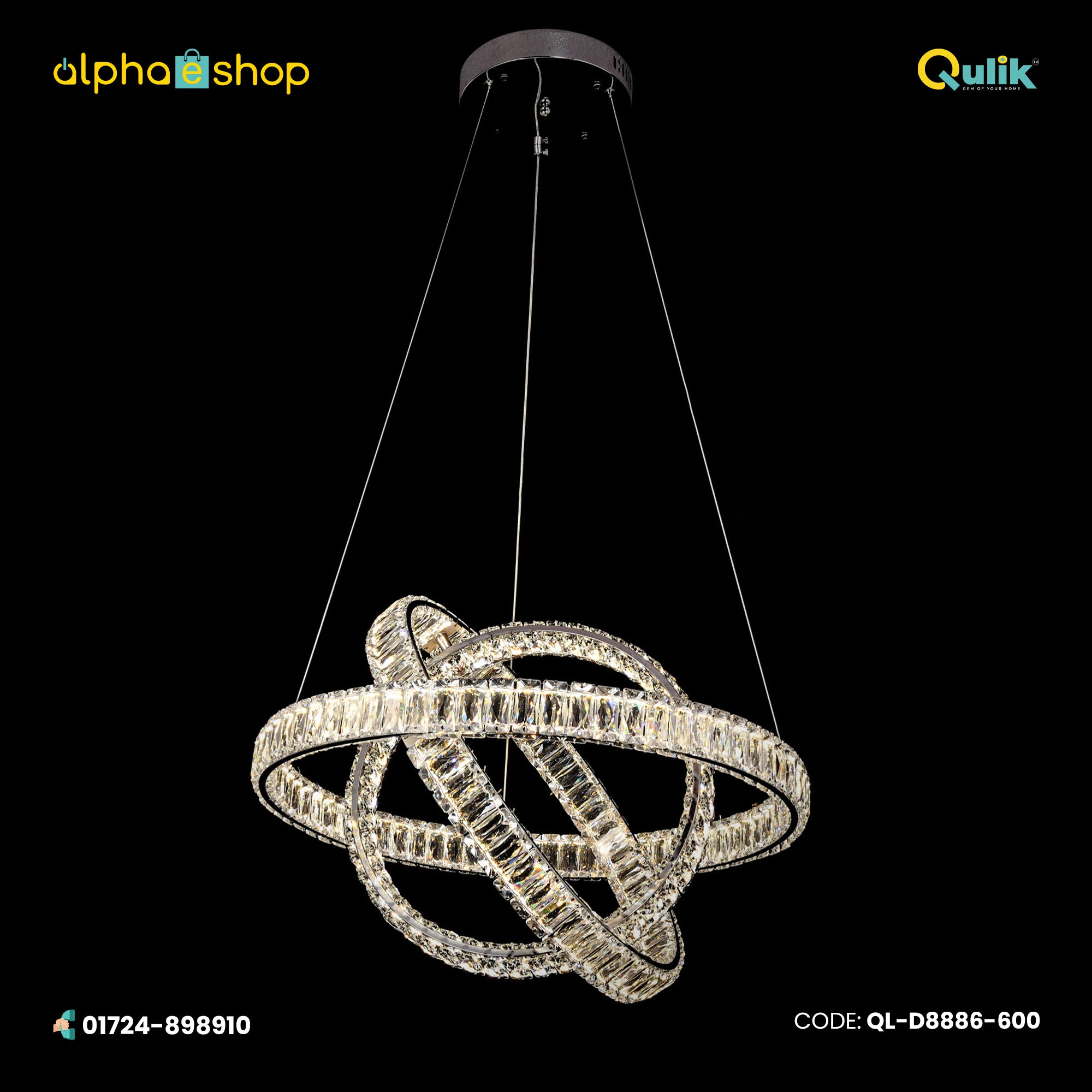 Qulik Orbital 3 Ring Luxury LED Crystal Chandelier Pendant Light