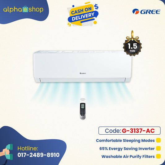Gree GS-18XLMV32 inverter air conditioner unit mounted on a living room wall, effectively cooling and purifying the air throughout the space.