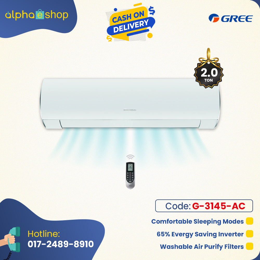 Gree GS-24XFV32 inverter air conditioner unit mounted on a bedroom wall, effectively cooling the space.