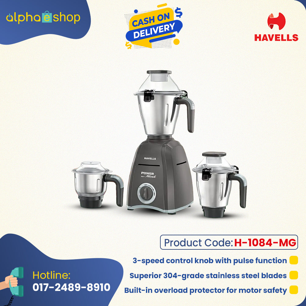 Havells Power Hunk 800 Mixer Grinder (3 Jars) Light Ash H-1084-MG