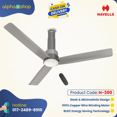 Havells Elio Prime BLDC - 1200mm 100% Copper BLDC RF Remote four mode Ceiling Fan (Slate Mist) H-300