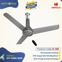 Havells Crista BLDC - 1200mm Dust Resistant coating Remote control Ceiling Fan (Slate Chrome) H-301