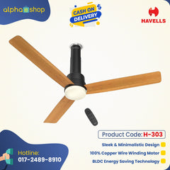 Havells Elio Prime UL - 1200mm 100% Copper BLDC RF Remote four mode Ceiling Fan (Pine Wood Matte Black) H-303