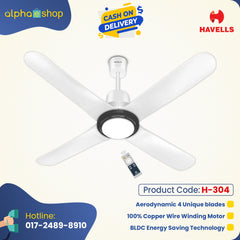 Havells Libeccio BLDC UL - 1200mm ABS Blades RF remote 4 blade Underlight Ceiling Fan (Pearl White) H-304