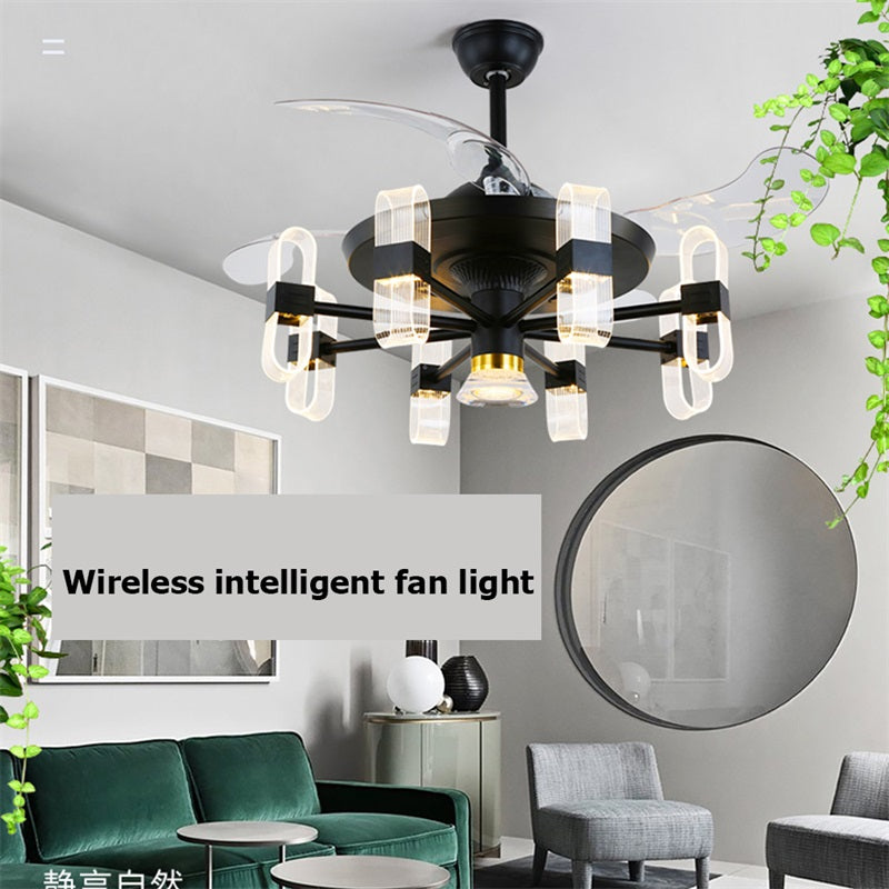 Qulik Q-6061 48-Inch Modern Chandelier Ceiling Fan with LED Light in Black