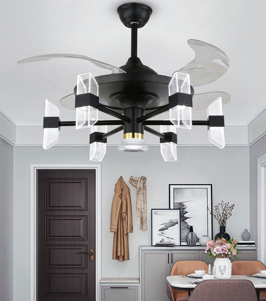 Qulik Q-6061-B 48-Inch Modern Chandelier Ceiling Fan with LED Light in Black