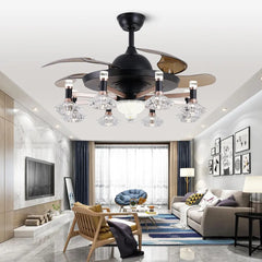 Breezelux 48" Elegant Modern Retractable Luxury Decorative Silent Underlight Invisible Blade Chandelier with Remote Ceiling Fan (Black & Coffee) BL-2521