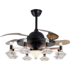 Breezelux 48" Elegant Modern Retractable Luxury Decorative Silent Underlight Invisible Blade Chandelier with Remote Ceiling Fan (Black & Coffee) BL-2521