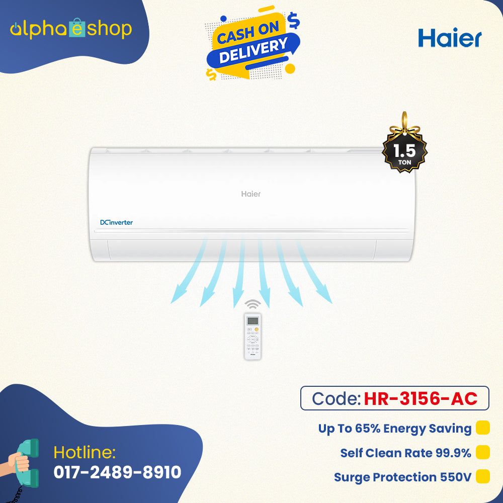 Haier HSU-18 Virus Killer UV Cool  (INV) (Wifi) (3D) (PCS) - 1.5 Ton Inverter AC - HR-3156-AC