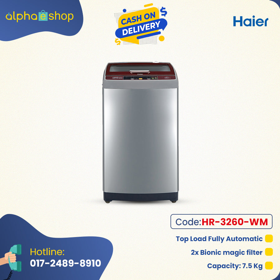 Haier 7.5 kg Top Load Automatic Washing Machine (Silver-Grey) HR-3260-WM