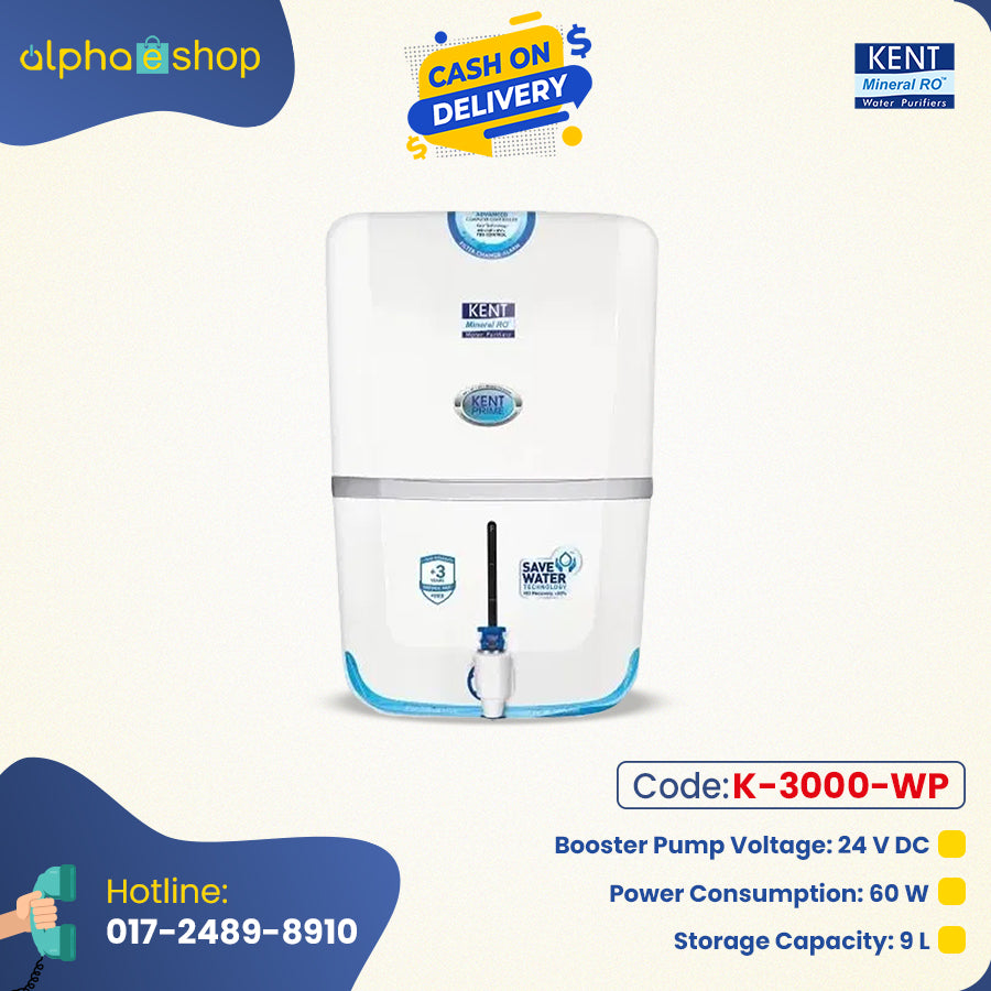 KENT PRIME WALL MOUNTED RO WATER PURIFIER (White) K-3000-WP