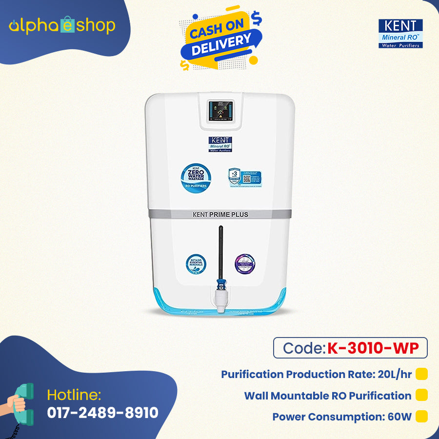 KENT Prime Plus Wall Mountable RO Water Purifier (White) K-3010-WP