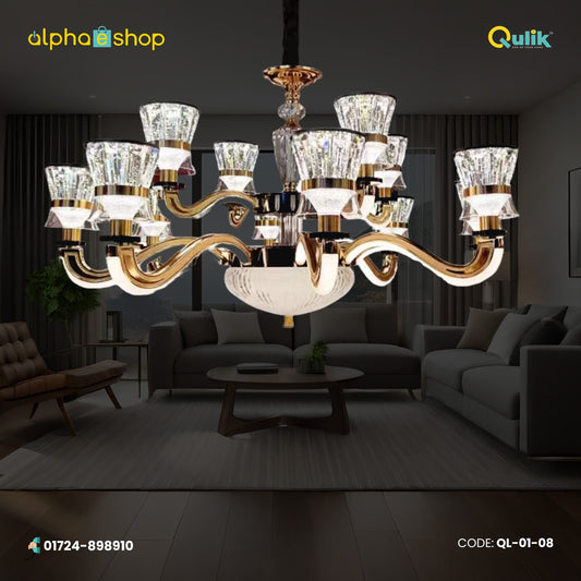 Qulik Modern Nordic Crystal Chandelier Decoration Pendant Hanging two layer 3 color LED Ceiling Light (QL-01-08)